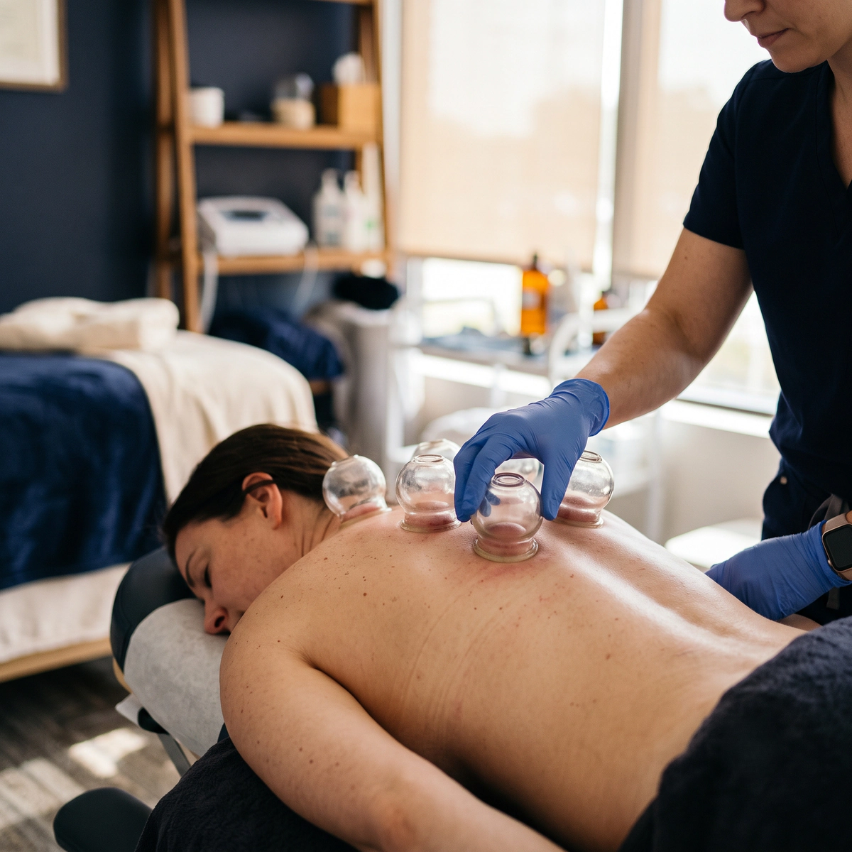 Cupping therapy to ease muscle tension after an auto accident injury